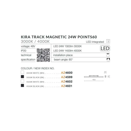 Lampa do szyn magnetycznych Kira 24W 4000K AZ4602 – Azzardo