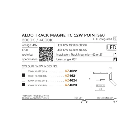 Lampa do szyn magnetycznych Aldo 12W 4000K AZ4623 - Azzardo