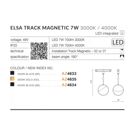 Lampa wisząca do szyn magnetycznych Elsa 7W 4000K AZ4634 - Azzardo