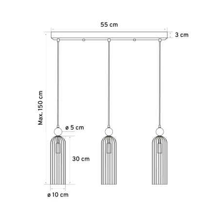 Lampa wisząca potrójna szklana Roxy złota 1240 - Decorativi