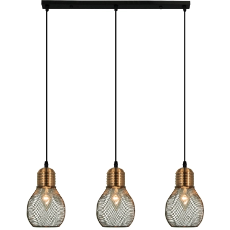 Lampa wisząca loftowa czarno-miedziana 3-punktowa 1998/3 BL CO z serii EDISON - Lampy Elem