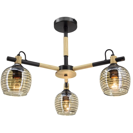 Lampa sufitowa czarna z drewnem i szklanymi kloszami 2203/3 z serii TIDA - Lampy Elem