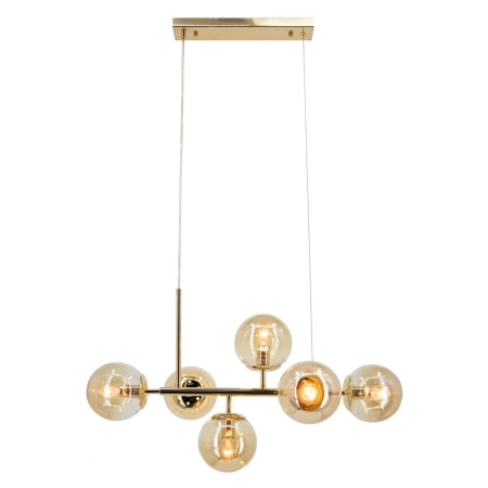Lampa wisząca złota metalowa z 6 szklanymi kulami 3401/6 TR z serii PACO - Lampy Elem