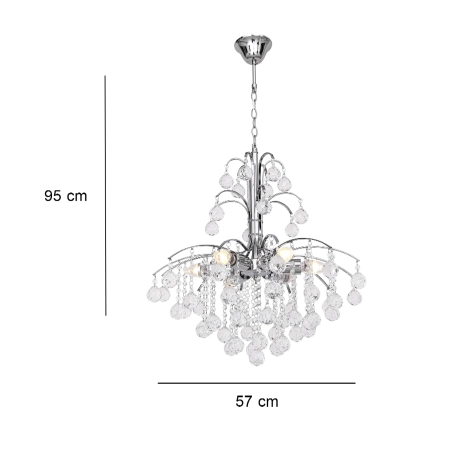 Żyrandol kryształowy chromowany 6-punktowy 57cm 6247/6 8C - Lampy Elem