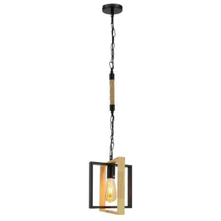 Lampa wisząca metalowo-drewniana kwadratowa 6300/1 BL JD z serii Marco - Lampy Elem