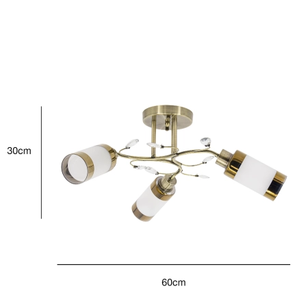 Lampa sufitowa mosiężna 3-punktowa ze szkłem 8267/3 z serii GRACJA - Lampy Elem