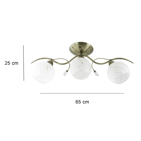 Lampa sufitowa mosiężna 3-punktowa ze szklanymi kloszami 8758/3 z serii STING - Lampy Elem