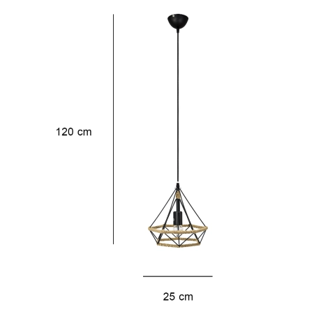 Lampa wisząca metalowa czarna z jutą 8801/1 z serii PIRAMIDA - Lampy Elem