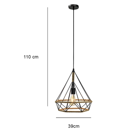 Lampa wisząca loftowa czarna metalowa z liną 8802/1 z serii PIRAMIDA - Lampy Elem