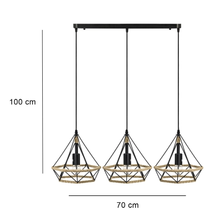 Lampa wisząca loft czarna metalowa 3-punktowa 8803/3 z serii PIRAMIDA - Lampy Elem