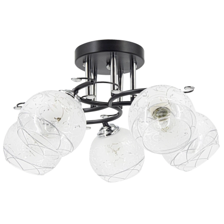 Lampa sufitowa czarna metalowa z 5 szklanymi kloszami 8836/5 z serii EVITA - Lampy Elem