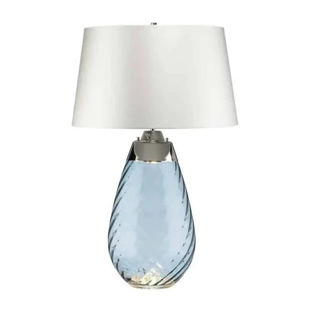 Lampa stołowa Lena niebieskie szkło i biały abażur LENA-TL-L-BLUE-OWSS  - Elstead