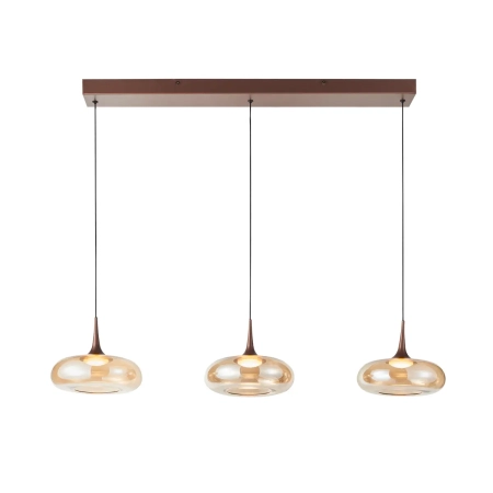 Lampa wisząca miedziana z bursztynowym szkłem 3-punktowa PND-24028-3B-COPP z serii Tenele - Lampy Italux