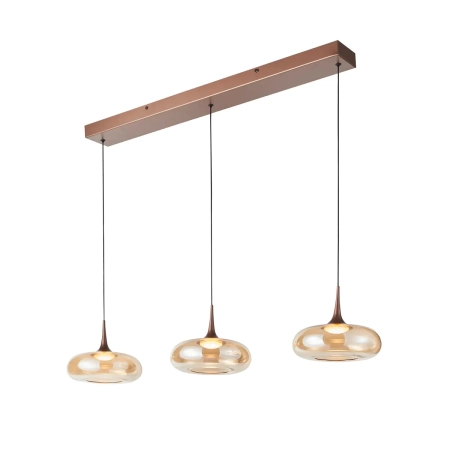 Lampa wisząca miedziana z bursztynowym szkłem 3-punktowa PND-24028-3B-COPP z serii Tenele - Lampy Italux