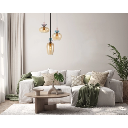 Lampa wisząca szklana 3-punktowa złota 45cm PND-31882-3A-GD-AMB z serii Fanda - Lampy Italux