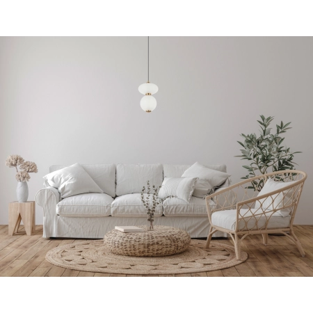 Lampa wisząca szklana biała ze złotymi detalami PND-8545-2-AB-WH z serii Nico - Lampy Italux