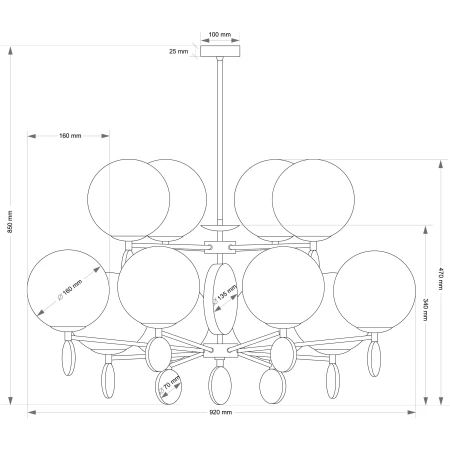 Lampa wisząca kulista na 12 kloszy Dimaro DIM-ZW-8+4 - Kutek