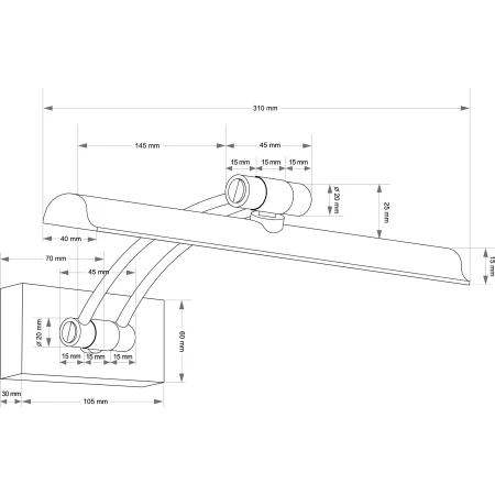 Kinkiet obrazowy galeryjka krótsze ramie LED Elve ELV-PODS-1()380-KR - Kutek