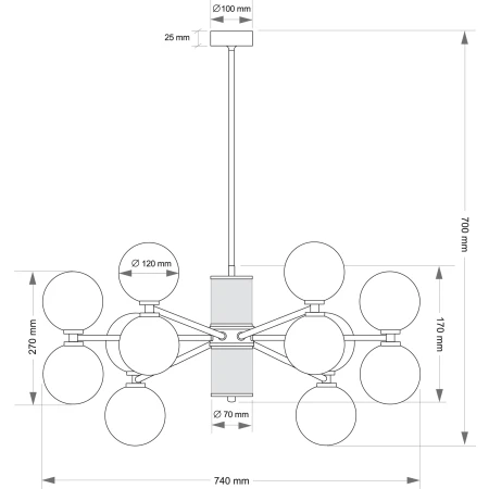 Lampa wisząca do salonu ERBA z designerskim kloszem ERB-ZW-6 - Kutek