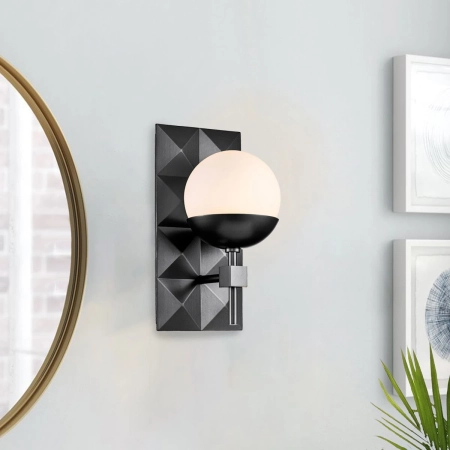 Kinkiet łazienkowy czarny metalowy ze szklanym kloszem QN-DECO-1WB-BLK-O z serii Deco