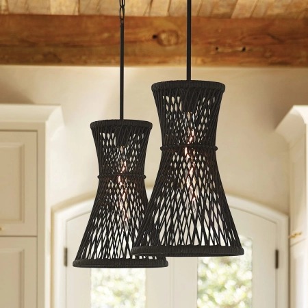Lampa wisząca czarna metalowa z rattanem QN-TWYLA-1P-BK z serii Twyla