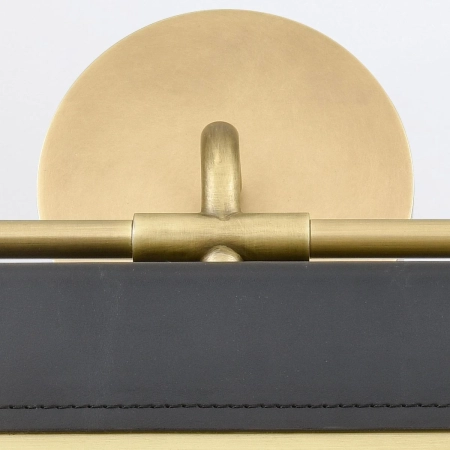 Kinkiet metalowy czarno-mosiężny ze skórą QN-VALISE-W-VBS-TL z serii Valise