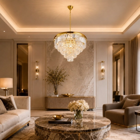 Lampa wisząca SPLENDORE 80 cm - żyrandol złoto-kryształowy DN915-80P - Step Into Design