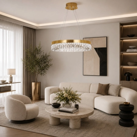 Lampa wisząca ALEXIS 60 cm - żyrandol złoty kryształowy ST-8876P-60 mirror gold - Step Into Design