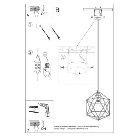 Lampa wisząca GASPARE czarna SL.0291 - Sollux