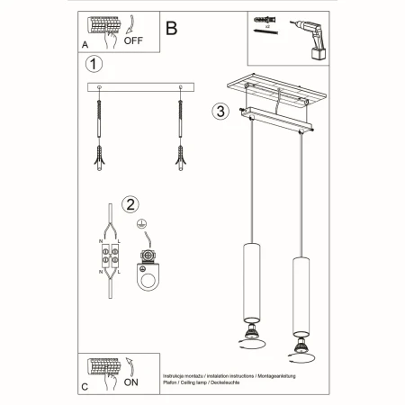 Lampa wisząca LAGOS 2 czarny SL.0328 - Sollux