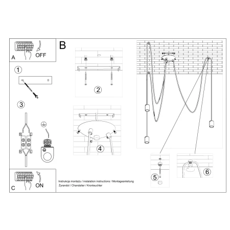 Żyrandol EDISON 3 czarny SL.0370 - Sollux