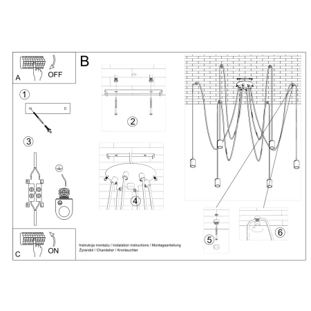 Żyrandol EDISON 5 czarny SL.0371 - Sollux
