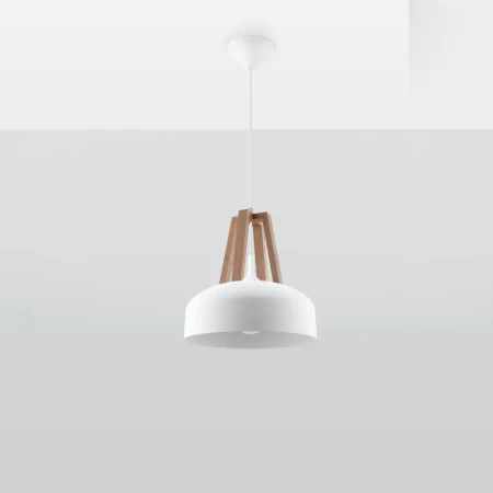 Lampa wisząca CASCO biała/naturalne drewno SL.0388 - Sollux