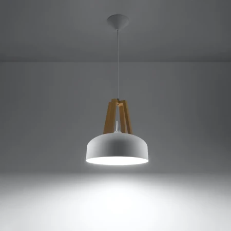 Lampa wisząca CASCO biała/naturalne drewno SL.0388 - Sollux