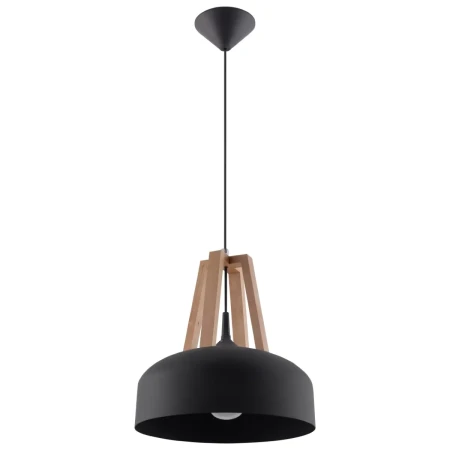 Lampa wisząca CASCO czarna/naturalne drewno SL.0390 - Sollux