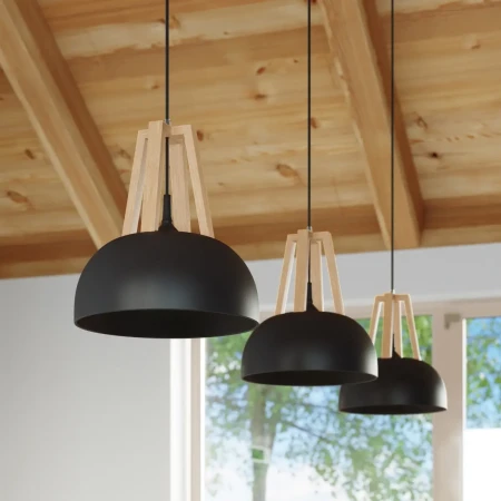 Lampa wisząca CASCO czarna/naturalne drewno SL.0390 - Sollux
