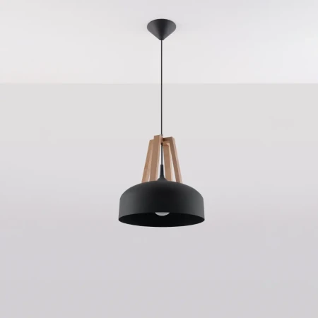 Lampa wisząca CASCO czarna/naturalne drewno SL.0390 - Sollux