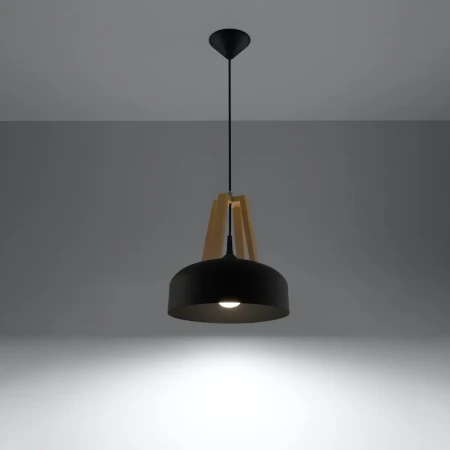 Lampa wisząca CASCO czarna/naturalne drewno SL.0390 - Sollux
