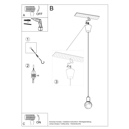 Lampa wisząca DIEGO 1 szara SL.0575 - Sollux