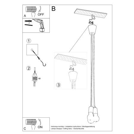 Lampa wisząca DIEGO 3 szara SL.0576 - Sollux