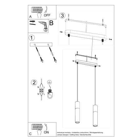Lampa wisząca PABLO 2 czarna SL.0633 - Sollux