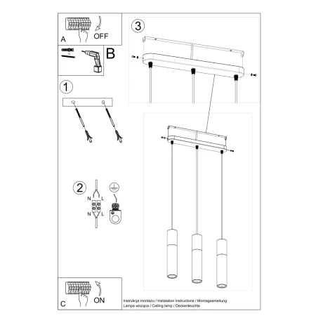 Lampa wisząca BORGIO 3L biały SL.0649 - Sollux
