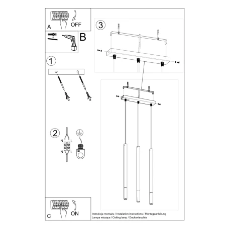 Lampa wisząca MOZAICA 3L czarny/chrom SL.0886 - Sollux