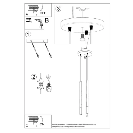 Lampa wisząca MOZAICA 3P czarny/chrom SL.0887 - Sollux