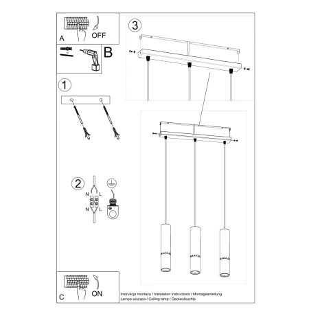 Lampa wisząca LOOPEZ 3L czarny/miedź SL.0948 - Sollux