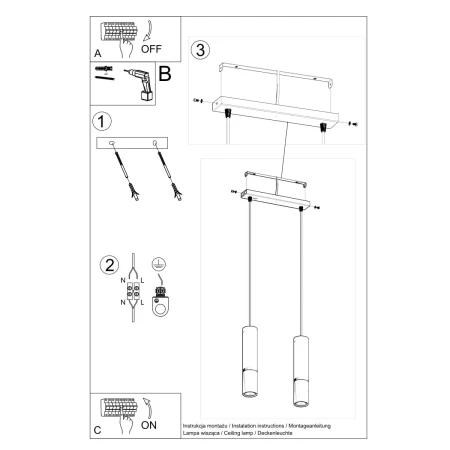 Lampa wisząca LOOPEZ 2 czarny/złoty SL.0953 - Sollux