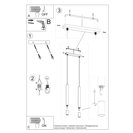 Lampa wisząca WEZYR 2 czarna SL.0961 - Sollux