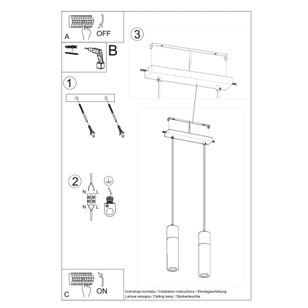 Lampa wisząca ZANE 2 szara SL.0966 - Sollux
