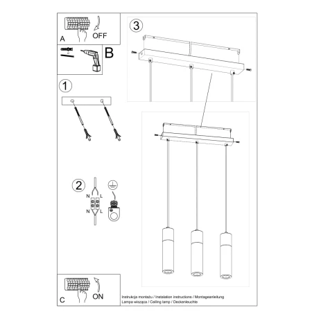 Lampa wisząca ZANE 3 szara SL.0967 - Sollux