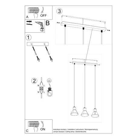 Lampa wisząca TAZILA 3 czarna [ES111] SL.0990 - Sollux